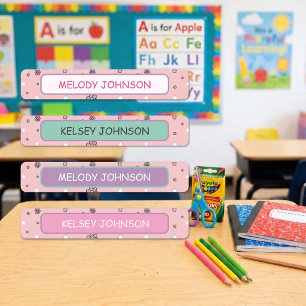 Cute Pink Pattern Girl Color Coded Kids' Labels