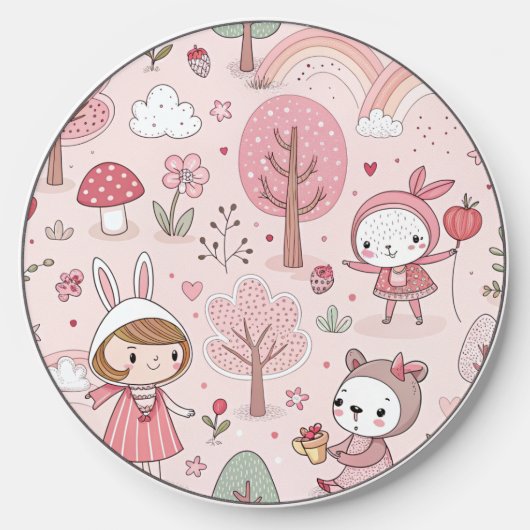Cute Pink Pattern Wireless Charger (Front)