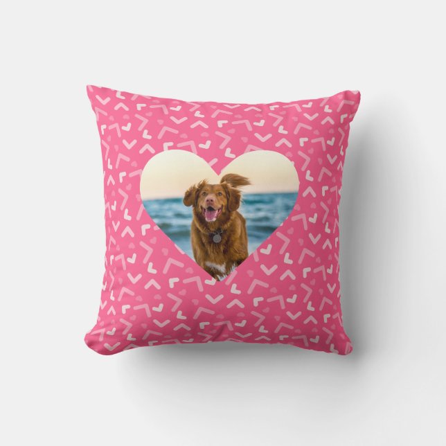 Cute Pink Patterned Dog Photo Custom Throw Pillow (Front)
