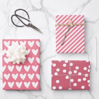 Cute Pink Patterns: Hearts, Stripes & Polkadots  Wrapping Paper Sheets