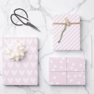 Cute Pink Patterns: Hearts, Stripes & Polkadots Wrapping Paper Sheets