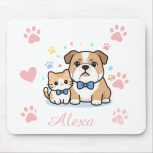 Cute Pink Paw Cat Dog Personalized Name  Mouse Pad