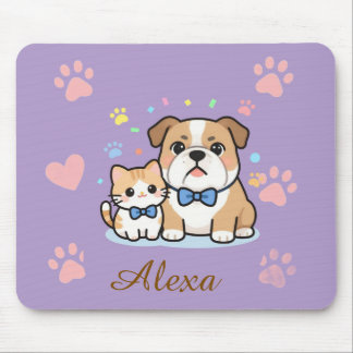 Cute Pink Paw Cat Dog Personalized Name Mouse Pad