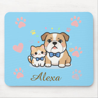 Cute Pink Paw Cat Dog Personalized Name Mouse Pad