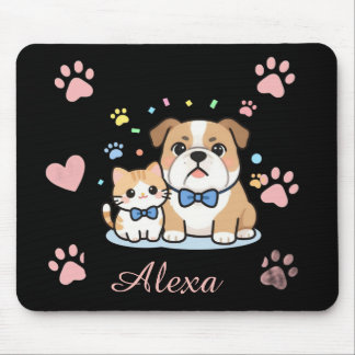 Cute Pink Paw Cat Dog Personalized Name Mouse Pad