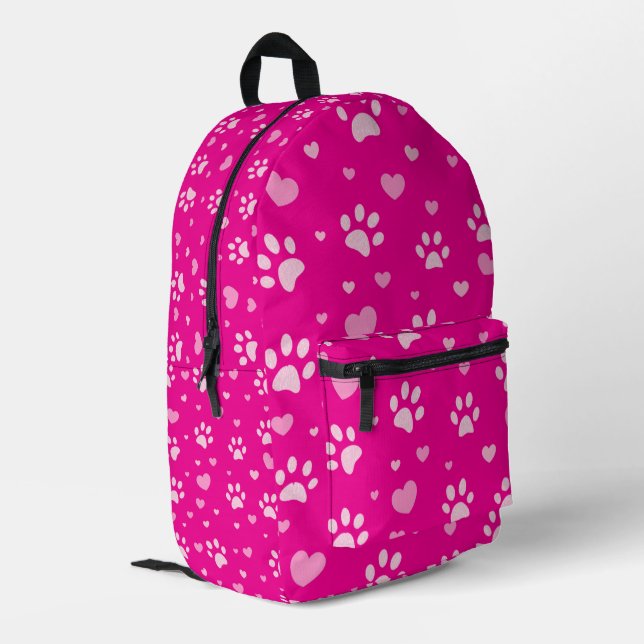 Cute Pink Paw Print and Heart Pattern Backpack (Back Corner Left)