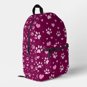 Cute Pink Paw Print and Heart Pattern Backpack