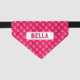Cute Pink Paw Print Dog Name Pet Bandana Collar