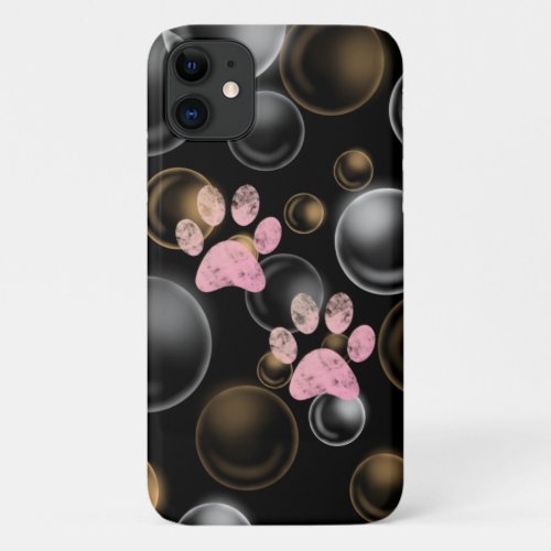cute pink paw print in bubbles iPhone 11 case