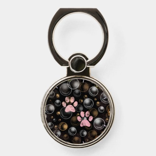 cute pink paw print in bubbles phone ring stand