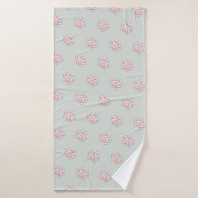Cute Pink Paw Print Pattern Bath Towel (Bath Towel)