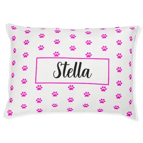 Cute Pink Paw Print Patterns Custom Name Monogram Pet Bed