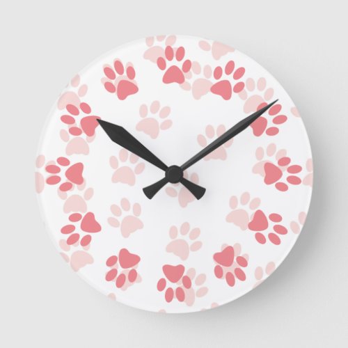 Cute Pink Paw Prints for Pet Lovers Clock