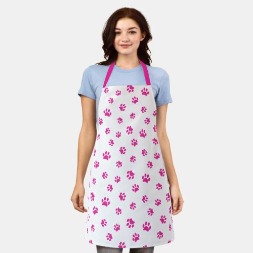 Cute Pink Paw Prints Pattern Apron