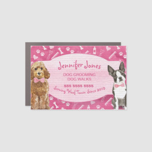 Cute Pink Paws Bones and Dog Grooming Pet Business Car Magnet