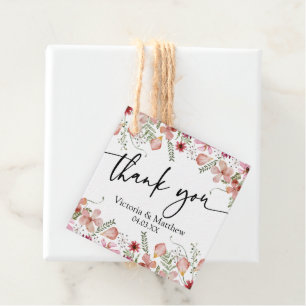 Cute Pink Peach Flowers Wedding Favor Tags