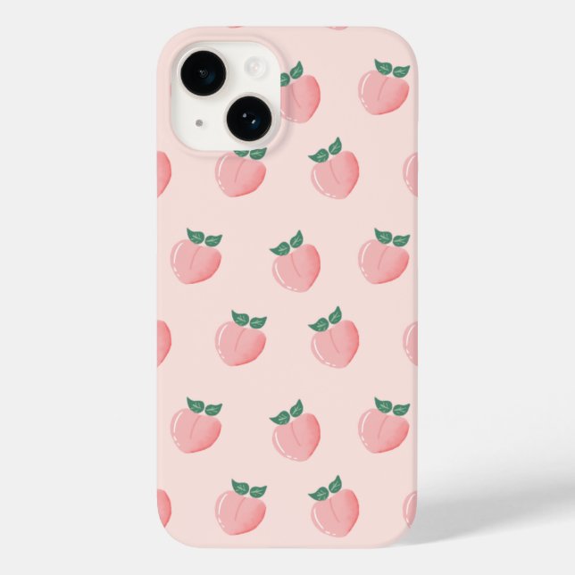 Cute Pink Peach Pattern iPhone 14 Case - Matte Fin (Back)