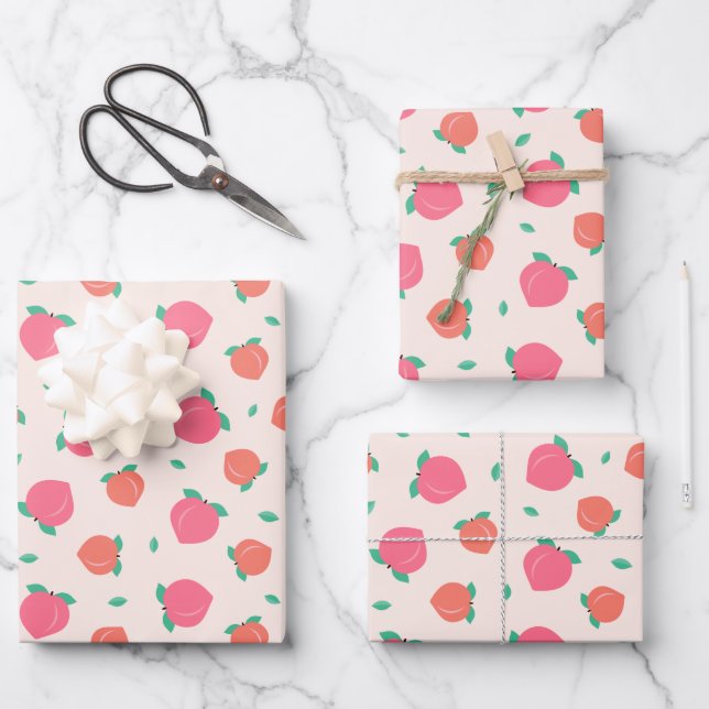 Cute Pink Peach Pattern Wrapping Paper Sheets (Front)