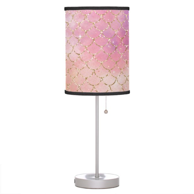 Cute Pink Peach Purple Mermaid Scales Table Lamp (Left)