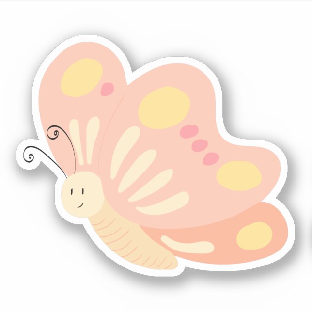 Cute Pink Peach Yellow Girly Butterly Sticker (Front)
