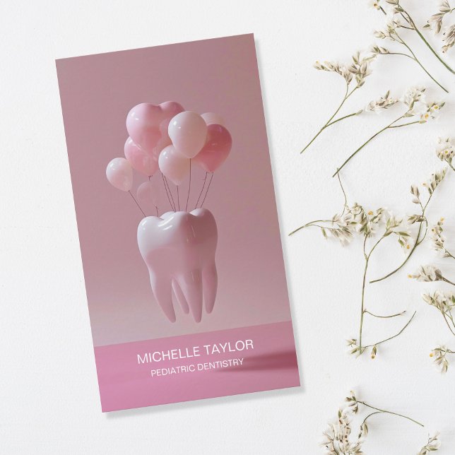 Cute Pink Pediatric Family Dentist Tooth  Business Card (Creator Uploaded)