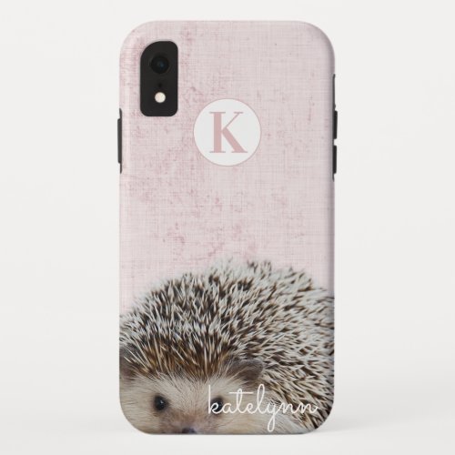 Cute Pink Peek_a_Boo Baby Hedgehog Monogram iPhone XR Case