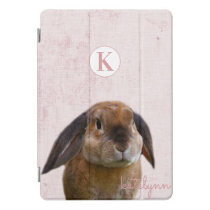 Cute Pink Peek-a-Boo Bunny Photograph Monogram iPad Pro Cover