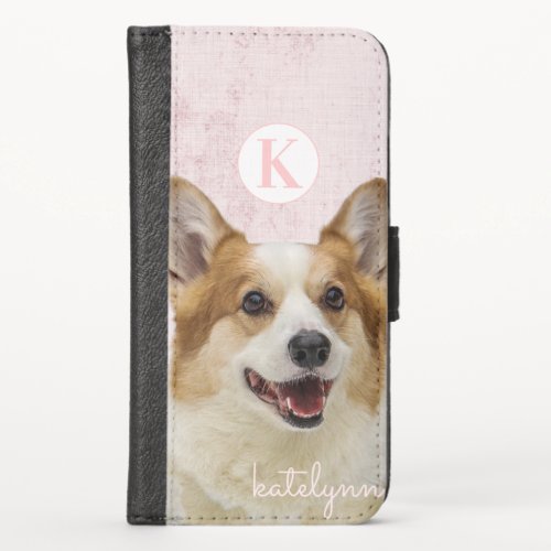 Cute Pink Peek_a_Boo Corgi Dog Monogram iPhone XS Wallet Case