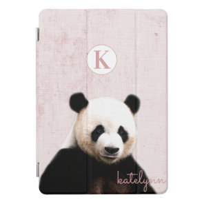 Cute Pink Peek-a-Boo Panda Photograph Monogram iPad Pro Cover