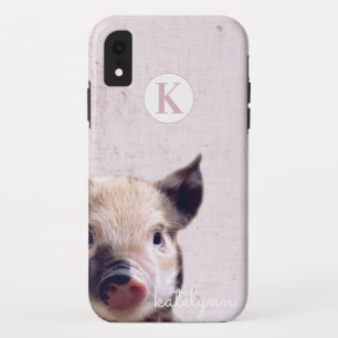 Cute Pink Peek-a-Boo Piglet Photograph Monogram iPhone XR Case