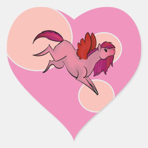 Cute Pink Pegasus Heart_Shaped Stickers