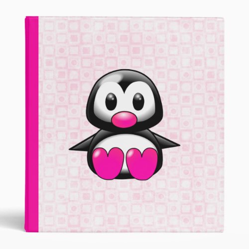 Cute Pink Penguin 3 Ring Binder
