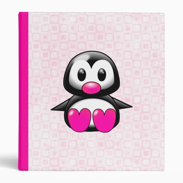 Cute Pink Penguin 3 Ring Binder (Front)