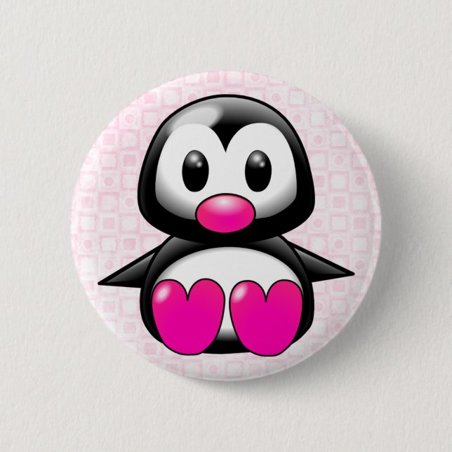 Cute Pink Penguin Button (Front)