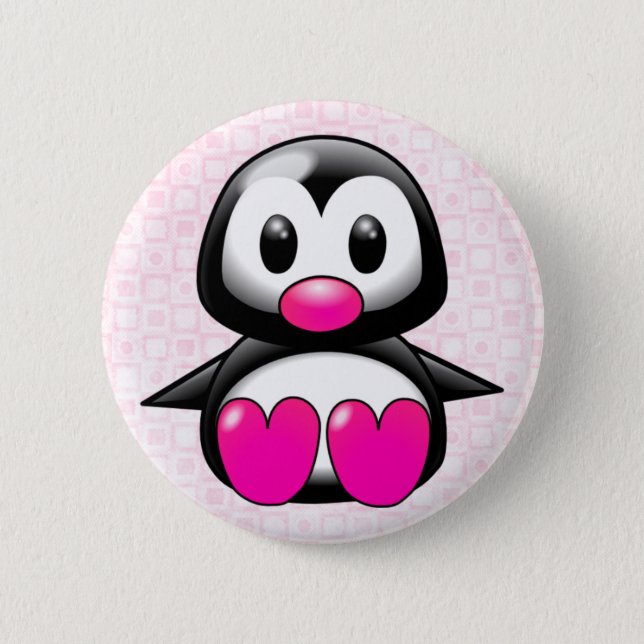 Cute Pink Penguin Button (Front)
