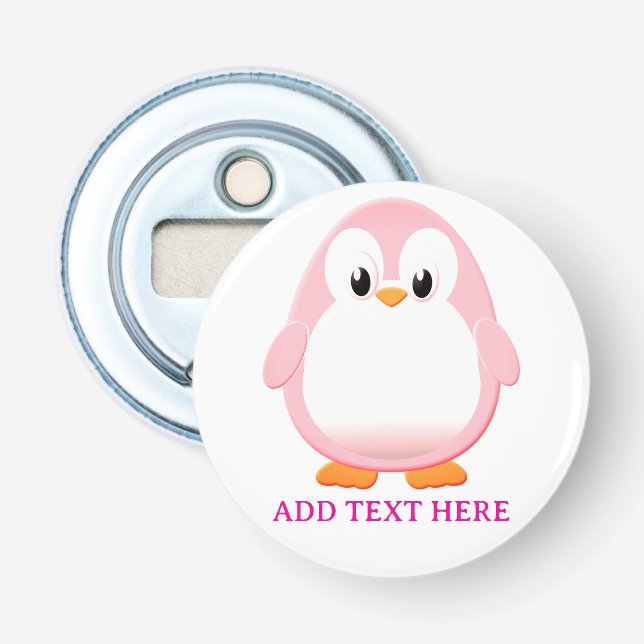 Cute Pink Penguin Cartoon Custom Bottle Opener (Front)