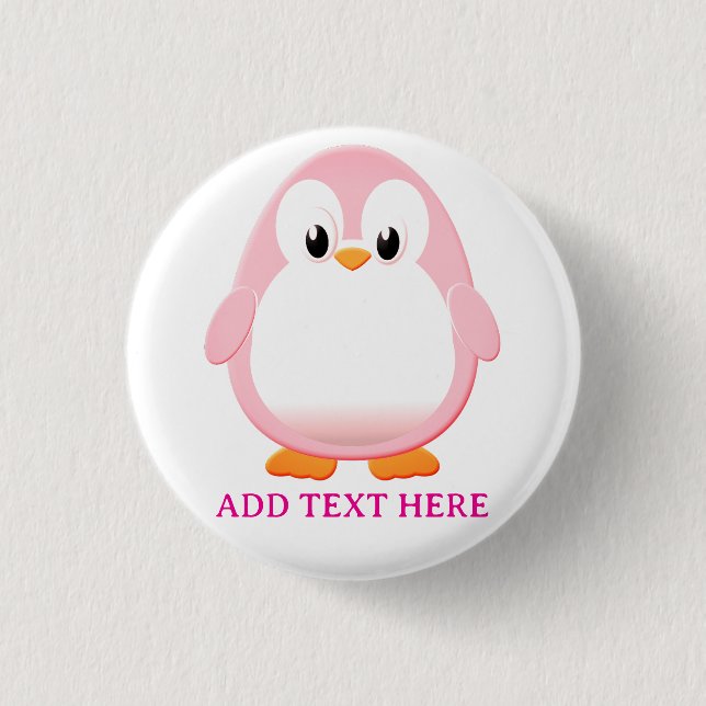 Cute Pink Penguin Cartoon Custom Button (Front)
