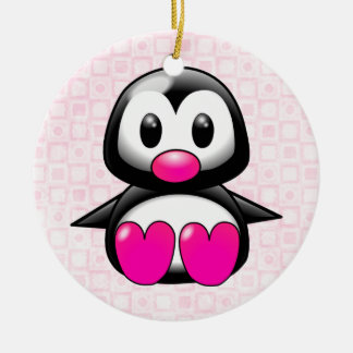 Cute Pink Penguin Ceramic Ornament