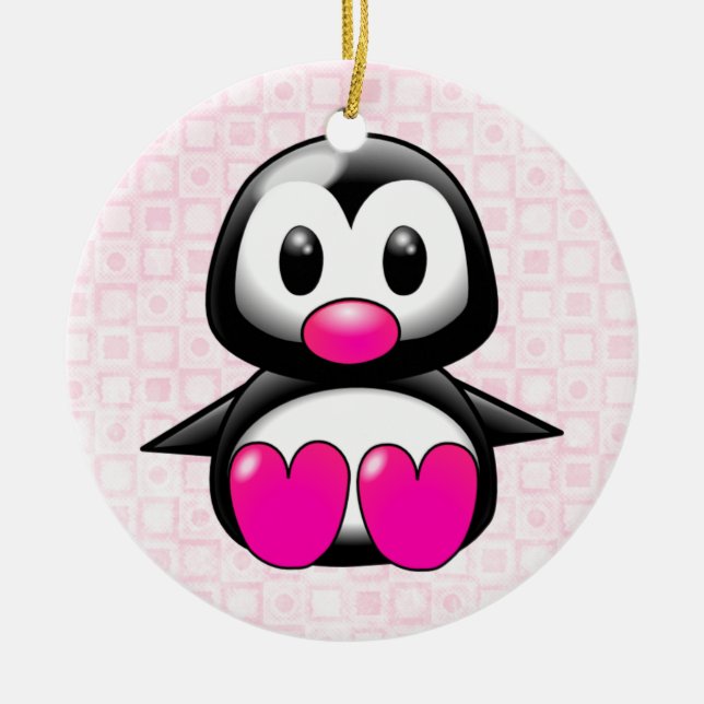 Cute Pink Penguin Ceramic Ornament (Front)