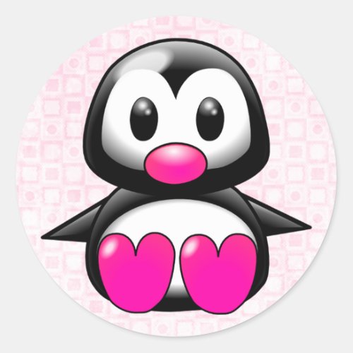 Cute Pink Penguin Classic Round Sticker