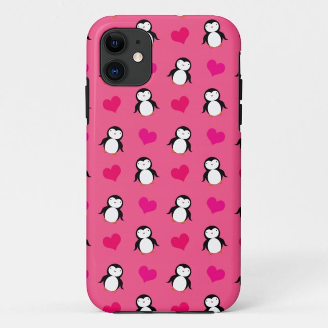 Cute pink penguin hearts pattern Case-Mate iPhone case (Back)