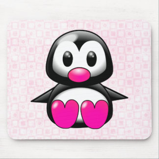 Cute Pink Penguin Mouse Pad