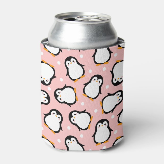 Cute pink penguin pattern can cooler (Can Front)