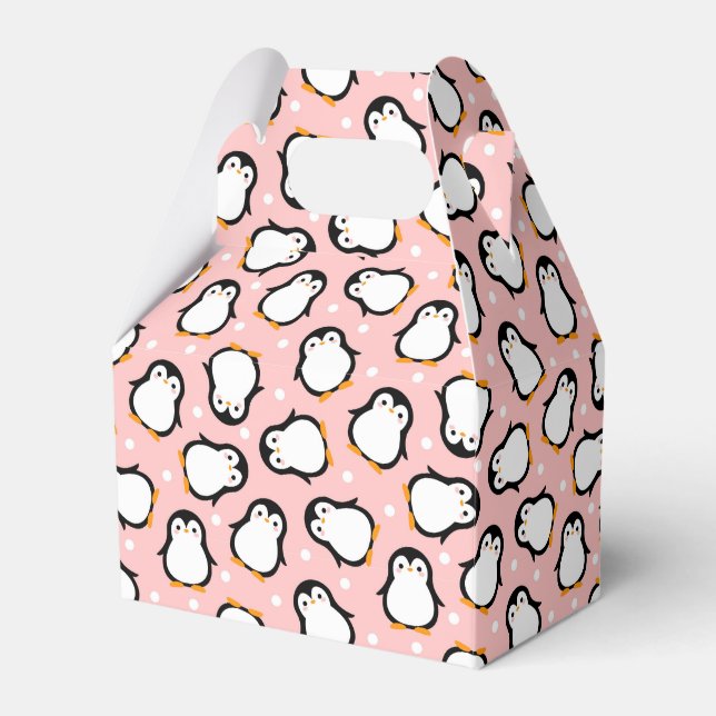 Cute pink penguin pattern favor boxes (Front Side)