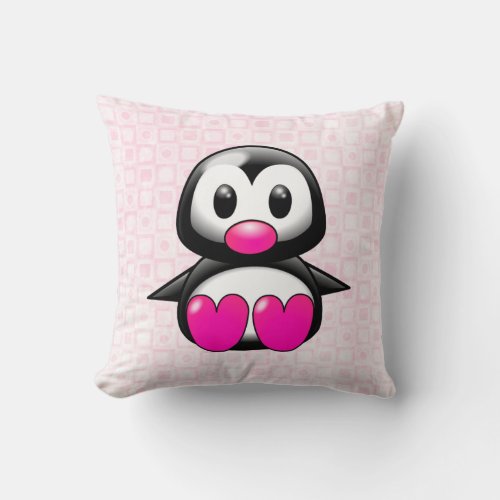 Cute Pink Penguin Throw Pillow