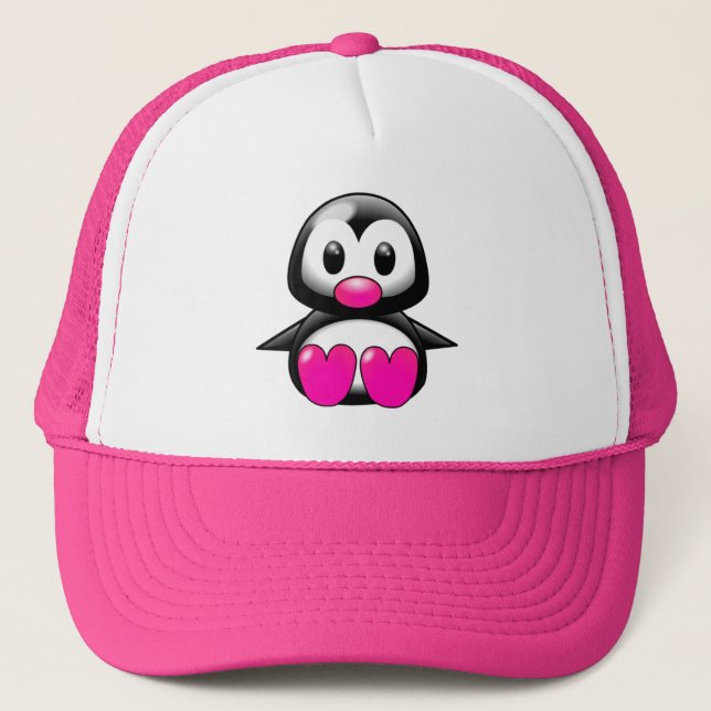 Cute Pink Penguin Trucker Hat (Front)