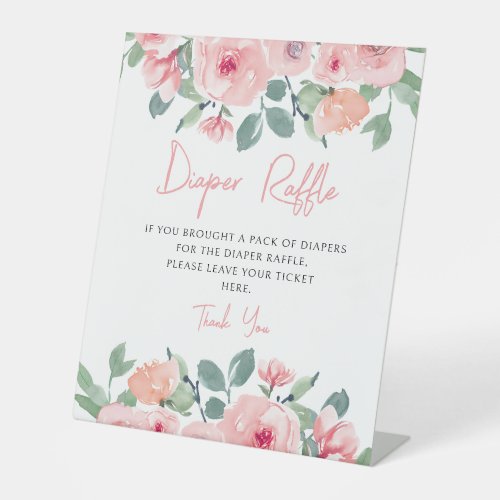 Cute pink peonies baby shower diaper raffle sign