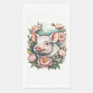 Cute Pink Peony Piggy pet Pig Paper Guest Towels