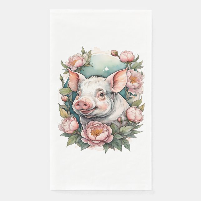 Cute Pink Peony Piggy pet Pig                      Paper Guest Towels (Front)