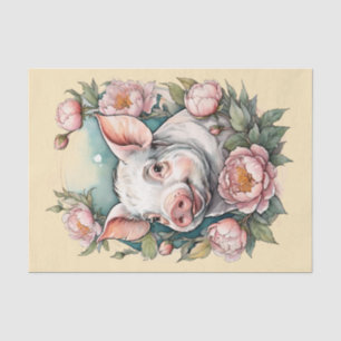 Cute Pink Peony Piggy pet Pig Tissue Paper